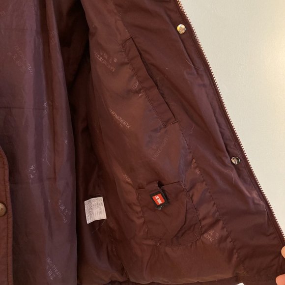 Down Puffer Jacket  Maroon Burgundy Embroidered Coat with Fur Trim - Picture 7 of 15